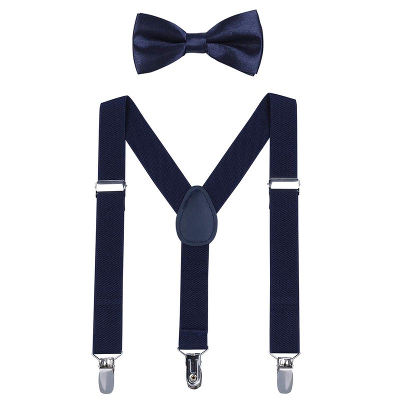 WELROG Kids Suspender Bow Tie Sets - Adjustable Braces With Bowtie Gift Idea for Boys and Girls (Navy blue) - Image 1